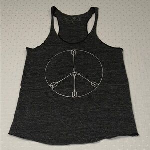 Be Love Charcoal Gray Racerback Tank with White Arrow Peace Graphic hippie raw